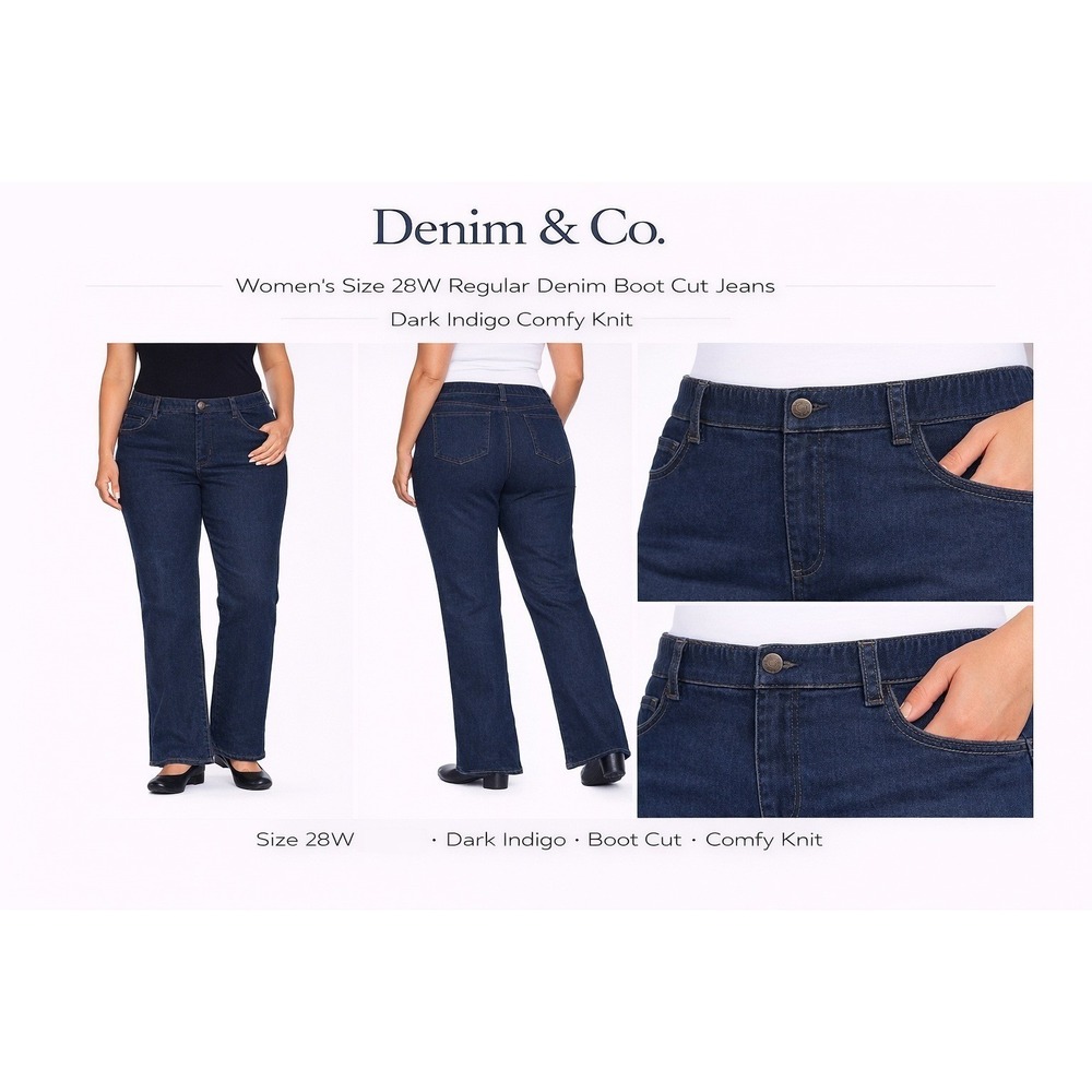 Denim & Co Womens 28W‎ Dark Indigo Comfy Knit Boot Cut Jeans A220699 Plus Size